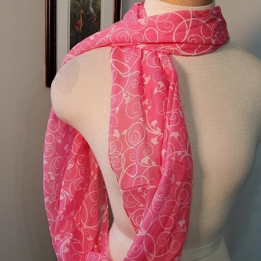 Infinity scarg, pink with white print. Chiffon‎ cotton. LAVELLO.